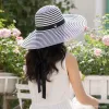 A black and white striped wide-brimmed adult summer sun protection fisherman's hat for women details Picture